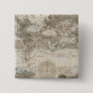 Wereldkaart van de luchtstroom vierkante button 5,1 cm