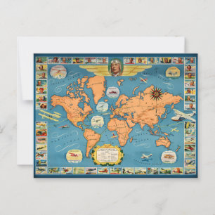 Wereldkaart van de luchtvaart briefkaart
