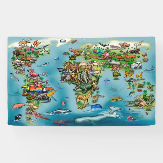 Wereldkaart van dieren spandoek (Horizontaal)