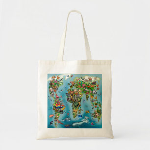 Wereldkaart van dieren tote bag