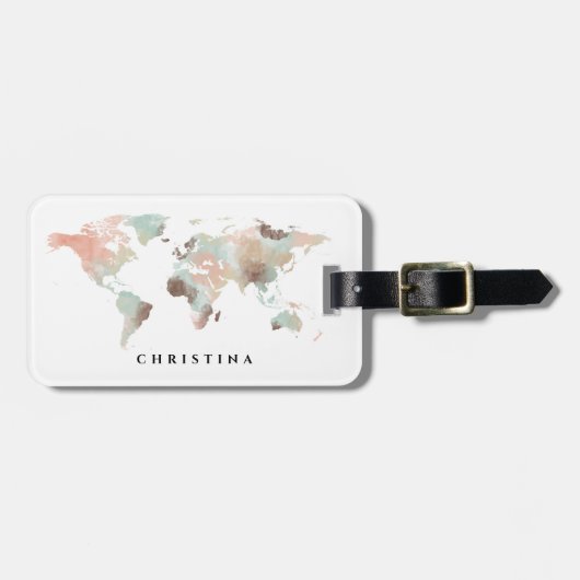 Wereldkaart van gepersonaliseerde monogram Waterve Bagagelabel (Voorkant horizontaal)