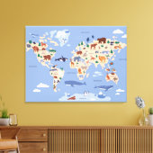 wereldkaart van kinderen met dieren canvas afdruk (Insitu (Woonkamer))