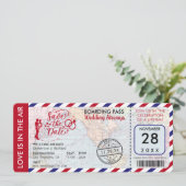 Wereldkaart van luchtpost instapkaart bestemming save the date (Staand voorkant)