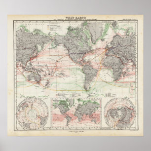 Wereldkaart van oceaanstromen poster