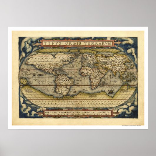 Wereldkaart van Ortelius 1570 Poster (Voorkant)