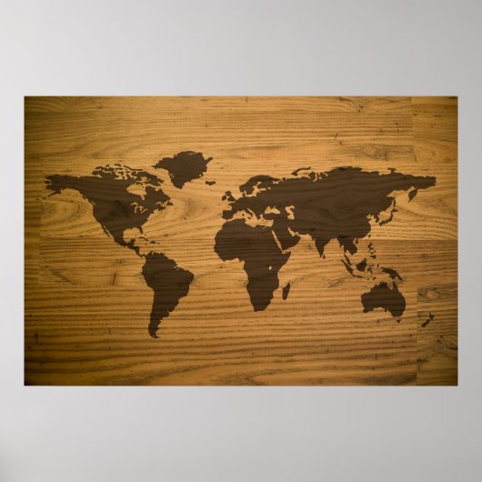 Wereldkaart van Woodgrain Textured Poster (Voorkant)