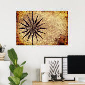 Wereldkaart Verzendtijd compass Sailing Ship Disco Poster (Thuiskantoor)