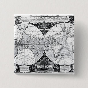 Wereldkaart Vierkante Button 5,1 Cm