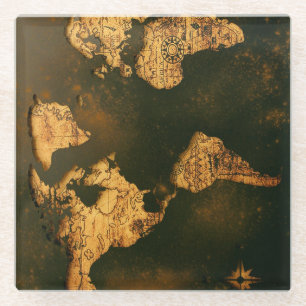 Wereldkaart Vintage Antieke Cartografie Kunst Glazen Onderzetter
