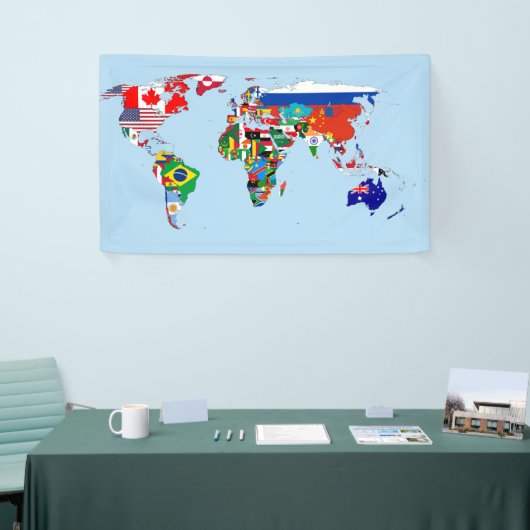 Wereldkaart Vlaggenbanner Spandoek (Beurs)