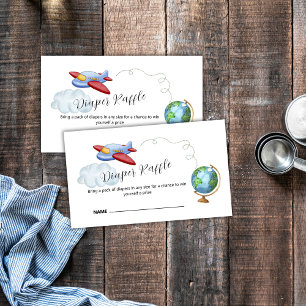 Wereldkaart Vliegtuig Luier Raffle Baby Shower Informatiekaartje