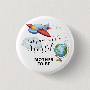 Wereldkaart Vliegtuig Moeder Wordt Baby Borrel Ronde Button 3,2 Cm
