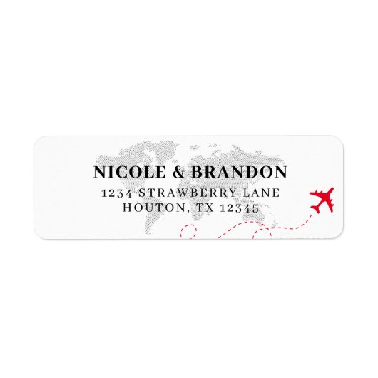 Wereldkaart vliegtuigbestemming bruiloft etiket (Voorkant)