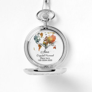 Wereldkaart Voeg jouw naam tekst Plaats Stadstelef Horloge