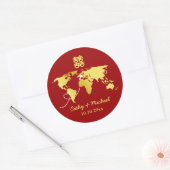 Wereldkaart voor rood en goud bestemming chinese b ronde sticker (Envelop)