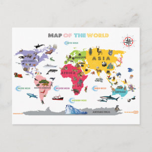 Wereldkaart voor Wit en Helder Kind - Briefkaart