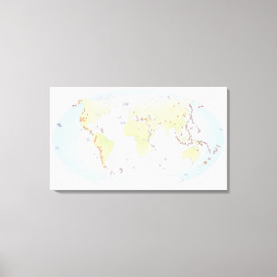 Wereldkaart waarop de plaatsen van vulkanische act canvas afdruk
