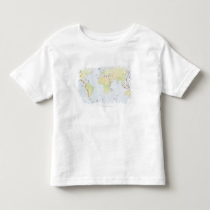 Wereldkaart waarop de plaatsen van vulkanische act kinder shirts