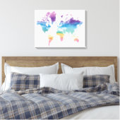 Wereldkaart waterverf canvas afdruk (Insitu (Slaapkamer))