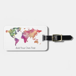 Wereldkaart waterverf Eigen tekst toevoegen Aangep Bagagelabel