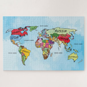 Wereldkaart waterverf kunstwerk puzzel