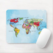 Wereldkaart waterverf muismat (Met muis)