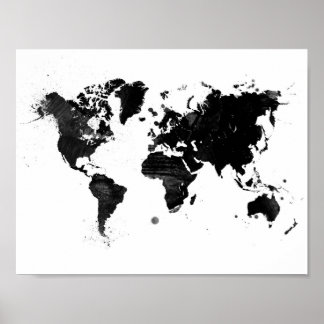 wereldkaart waterverf poster