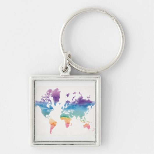 Wereldkaart waterverf sleutelhanger (Voorkant)