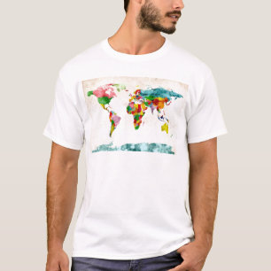 wereldkaart Waterverven T-shirt