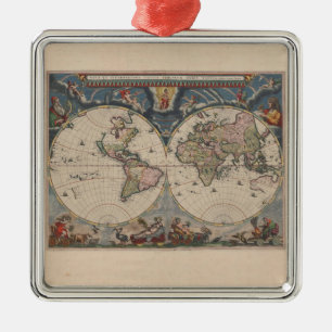 Wereldkaart Wereldbol Antiek reizen Metalen Ornament