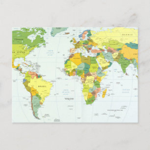 Wereldkaart Wereldbol Landatlas Briefkaart