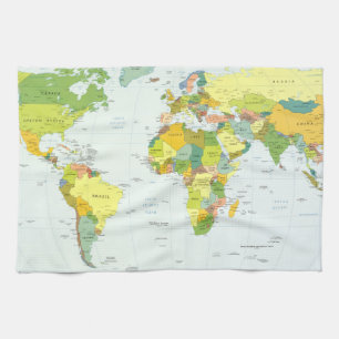 Wereldkaart Wereldbol Landatlas Theedoek