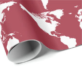 wereldkaart wit op rood cadeaupapier (Rol Hoek)