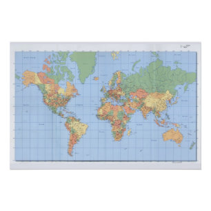 wereldkaarten, Poster gedrukte kaart Perfect Poster