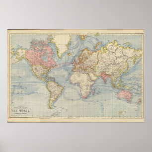 Wereldkaartposter in vintage pasteltinten poster