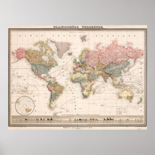 Wereldkaartposter met vintage vanillekleuren poster