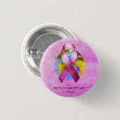 Wereldkankerdag - WC roze lint Ronde Button 3,2 Cm (Voorkant /achterkant)