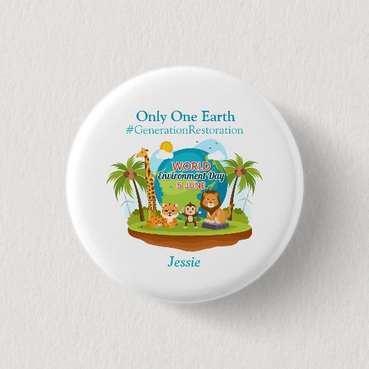 Wereldmilieudag aangepaste tekst Oerwouden Ronde Button 3,2 Cm (Voorkant)