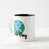 Wereldmilieuvriendelijk pictogram op aarde Happy E Tweekleurige Koffiemok (Voorkant links)
