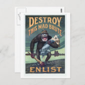  Wereldoorlog I Duitse Gorilla Propoganda Briefkaart (Voorkant / Achterkant)