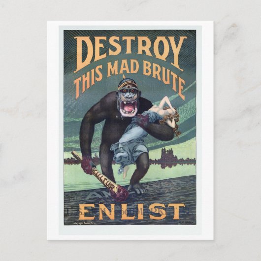  Wereldoorlog I Duitse Gorilla Propoganda Briefkaart (Voorkant)
