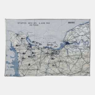 Wereldoorlog II D-Day Map 6 juni 1944 Theedoek