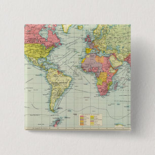 Wereldpolitieke kaart vierkante button 5,1 cm