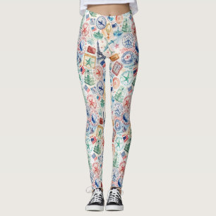 Wereldreis stempelpatroon (3) leggings