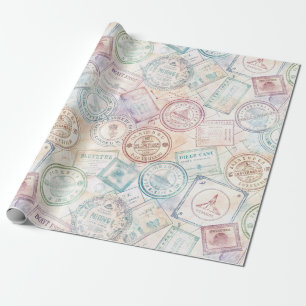 Wereldreis Stempelpatroon (8) Cadeaupapier