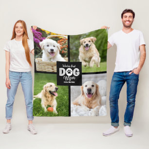 Werelds Beste Hond Moeder 4 Foto op Zwarte Vette A Fleece Deken