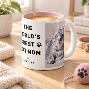 Werelds Beste Kattenmoeder Foto Pootafdruk Tweekleurige Koffiemok