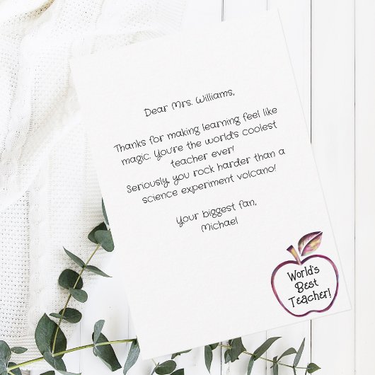 Werelds beste leraar Red Apple, waardering van de  Bedankkaart