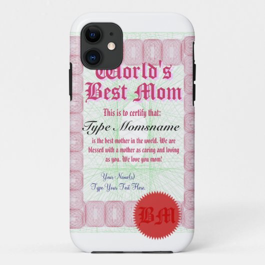 Werelds Beste Moeder Certificaat Case-Mate iPhone Case (Achterkant)