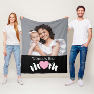 Werelds Beste Moeder Cute Hart Zwart Modern Foto Fleece Deken